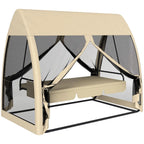 3-Seat Outdoor Porch Swing Bed with Convertible Backrest Cushion Canopy