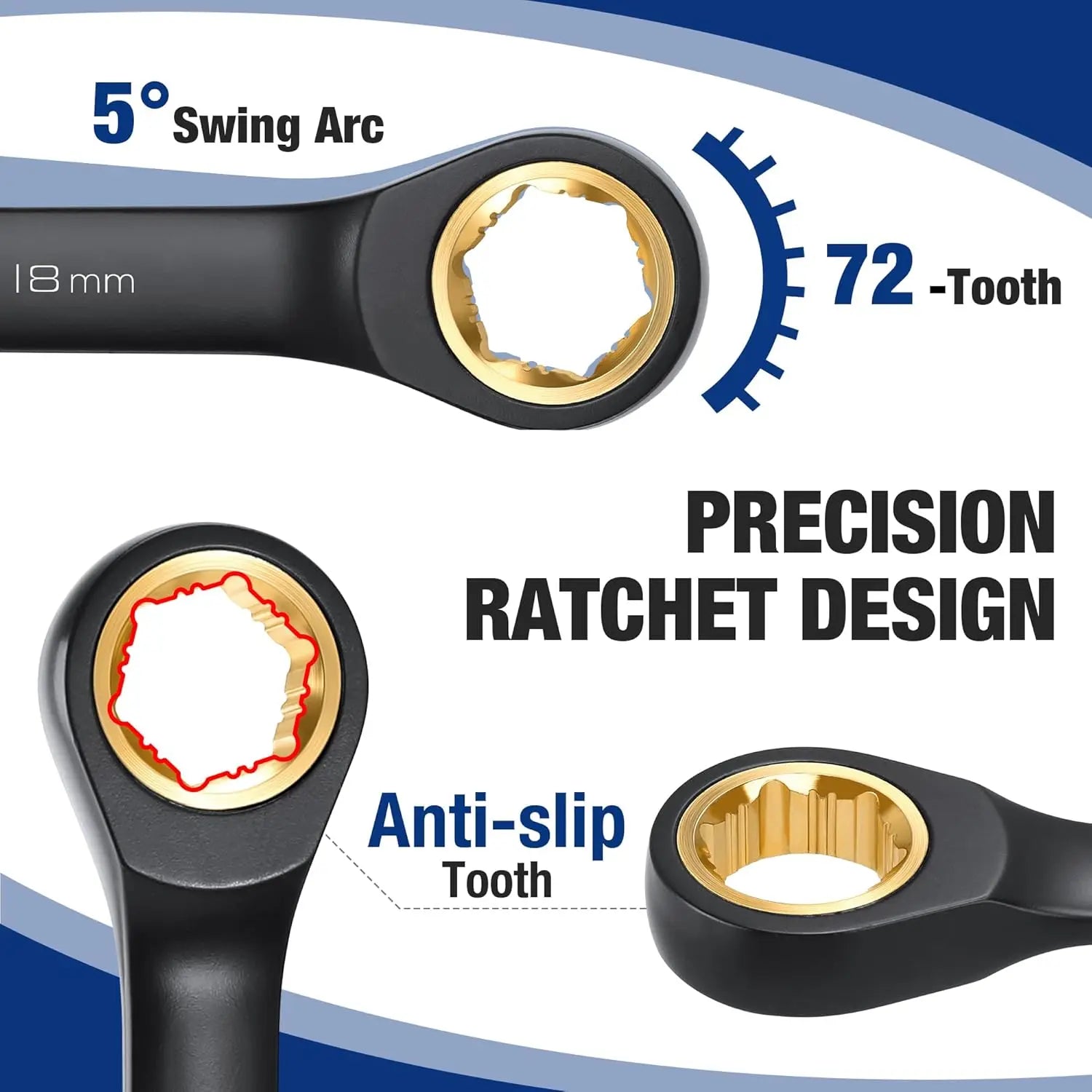 22-Piece Ratcheting Wrench Set with Anti-Slip Teeth, Metric 6-18mm & SAE 1/4-3/4, Black Coating