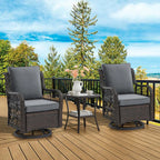 3-Piece Wicker Swivel Rocking Patio Set, 2 Chairs & Glass Table