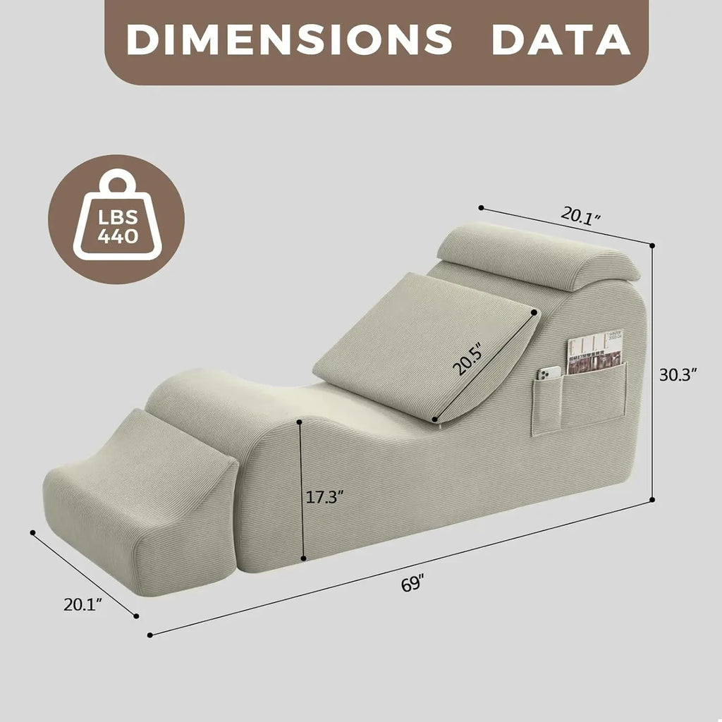 Yoga Chair Lounge for Adult, Ergonomic Chaise Lounge Chair with Side Pocket, Headrest, Waist Pad, Ottoman，Perfect for Stretching