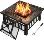 Devoko Outdoor Fire Pit, 32 Inch Firepit Table Metal Outdoor Fireplaces with Waterproof Cover