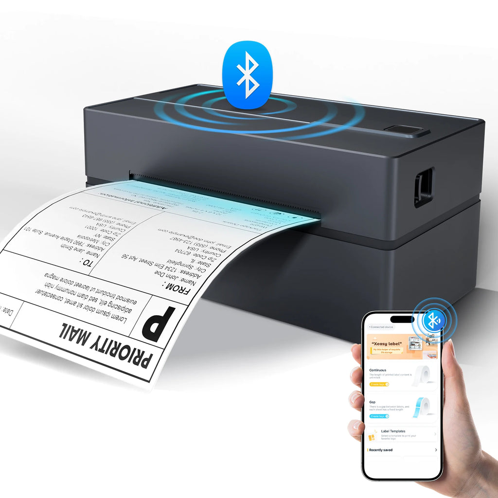 Thermal Label Printer Portable No Ink Required 203DPI 4x6 for Small Business Bluetooth USB