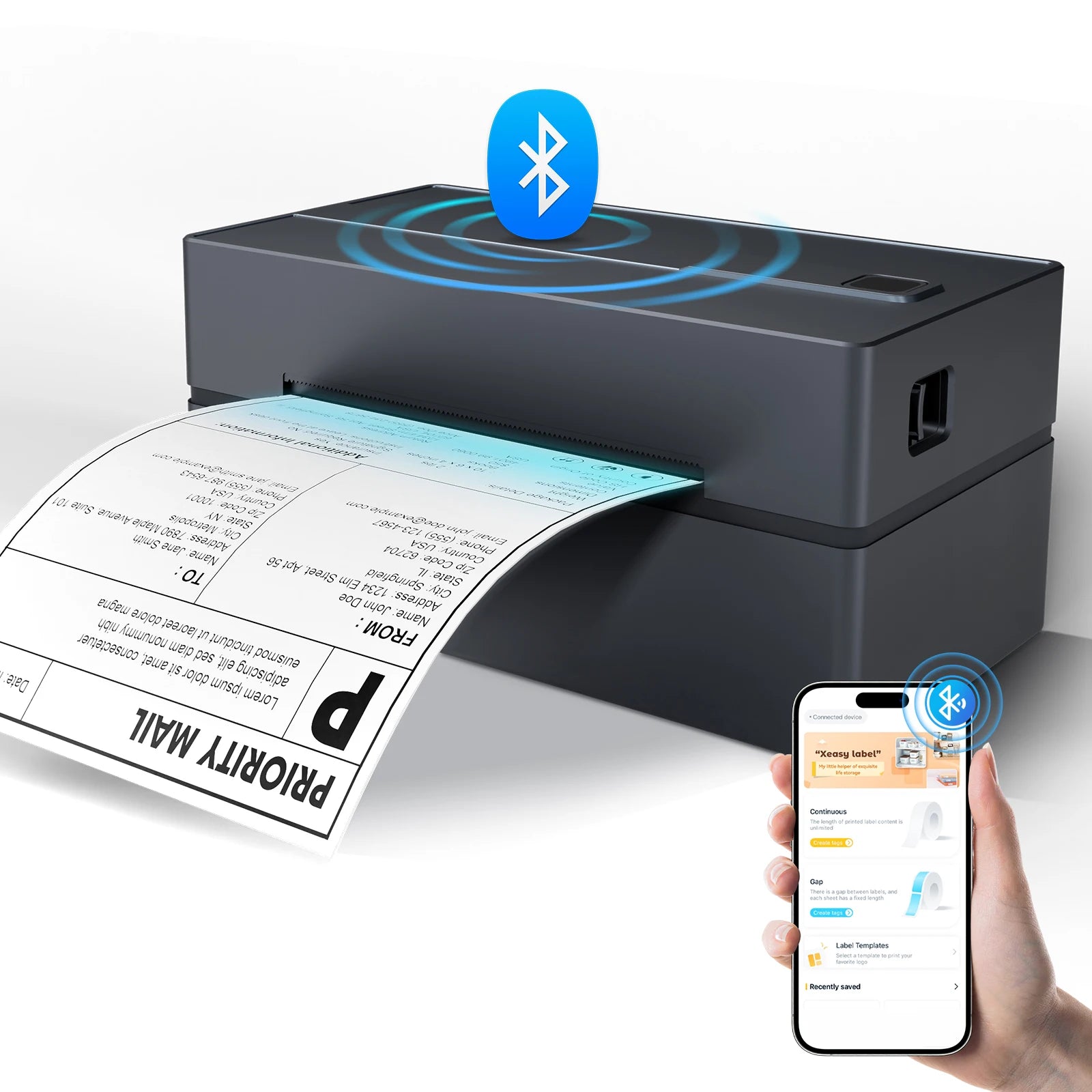 Thermal Label Printer Portable No Ink Required 203DPI 4x6 for Small Business Bluetooth USB
