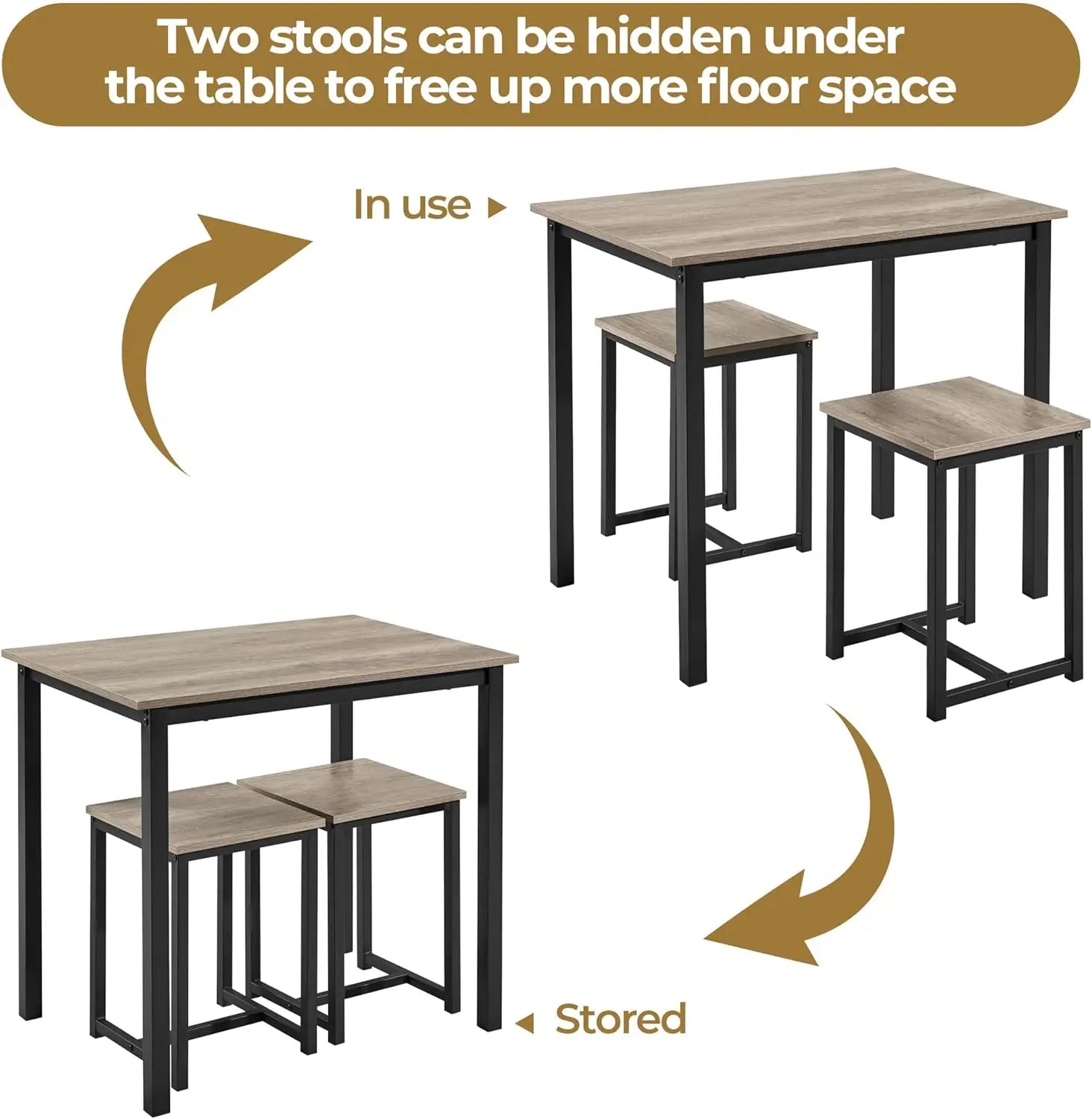 Compact Table W/ 2 Stools & Space Saving Design For Dini
