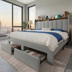 Bed Frame, 2 Storage Drawers/2-Tier Shelves with LED Lights & Charging Station, No Box Spring Need, Full/Queen/King