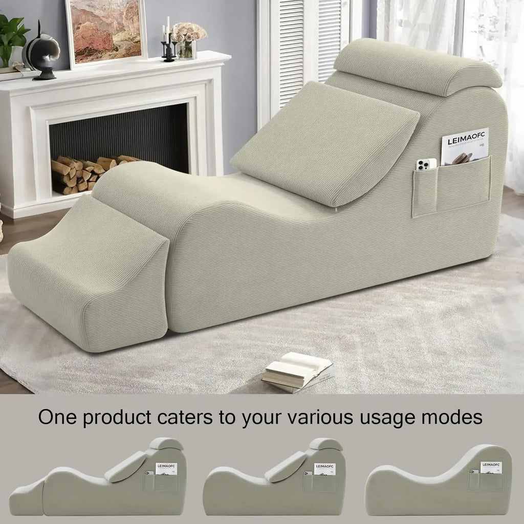 Yoga Chair Lounge for Adult, Ergonomic Chaise Lounge Chair with Side Pocket, Headrest, Waist Pad, Ottoman，Perfect for Stretching