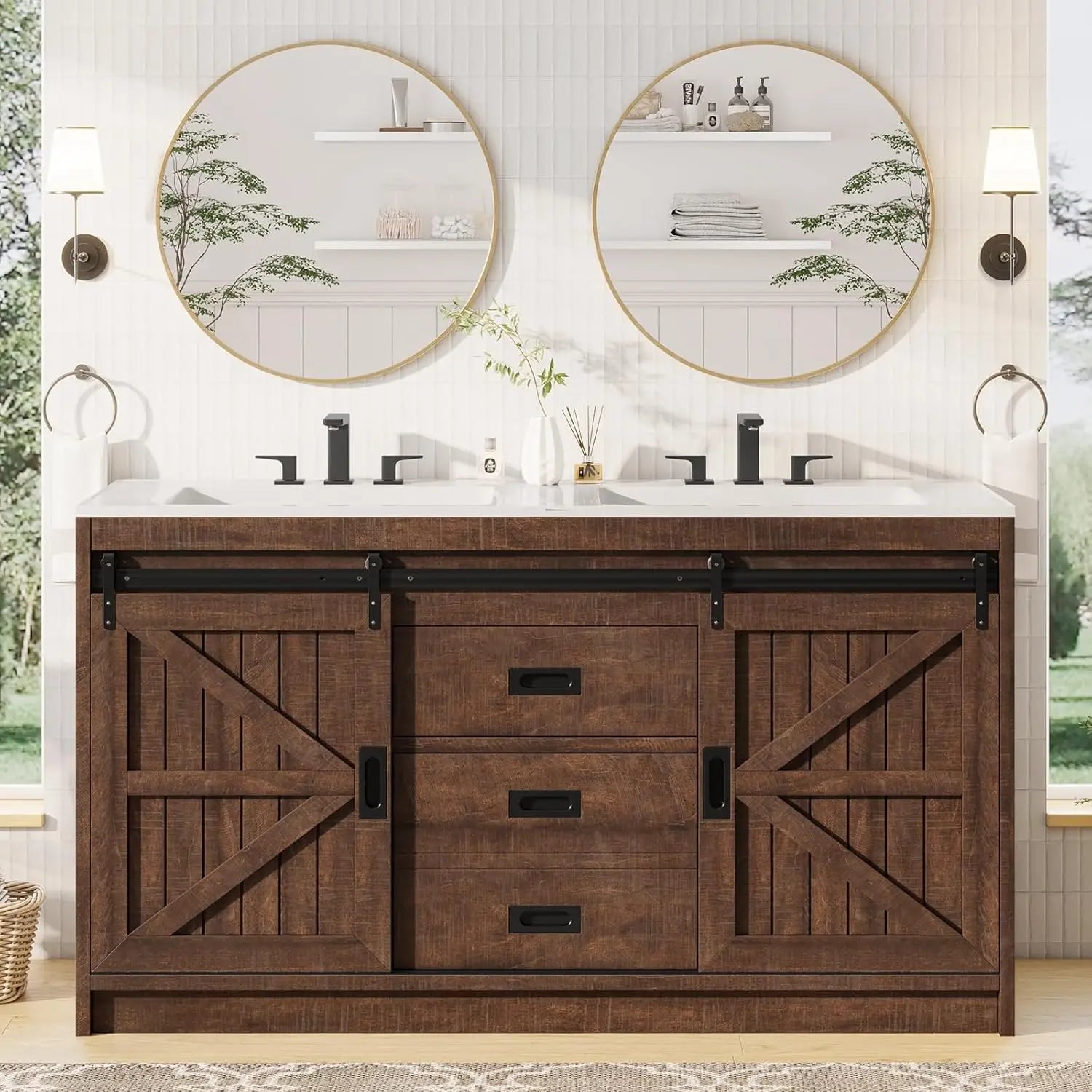 61" Farmhouse Double Bathroom Vanity with Sink Combo