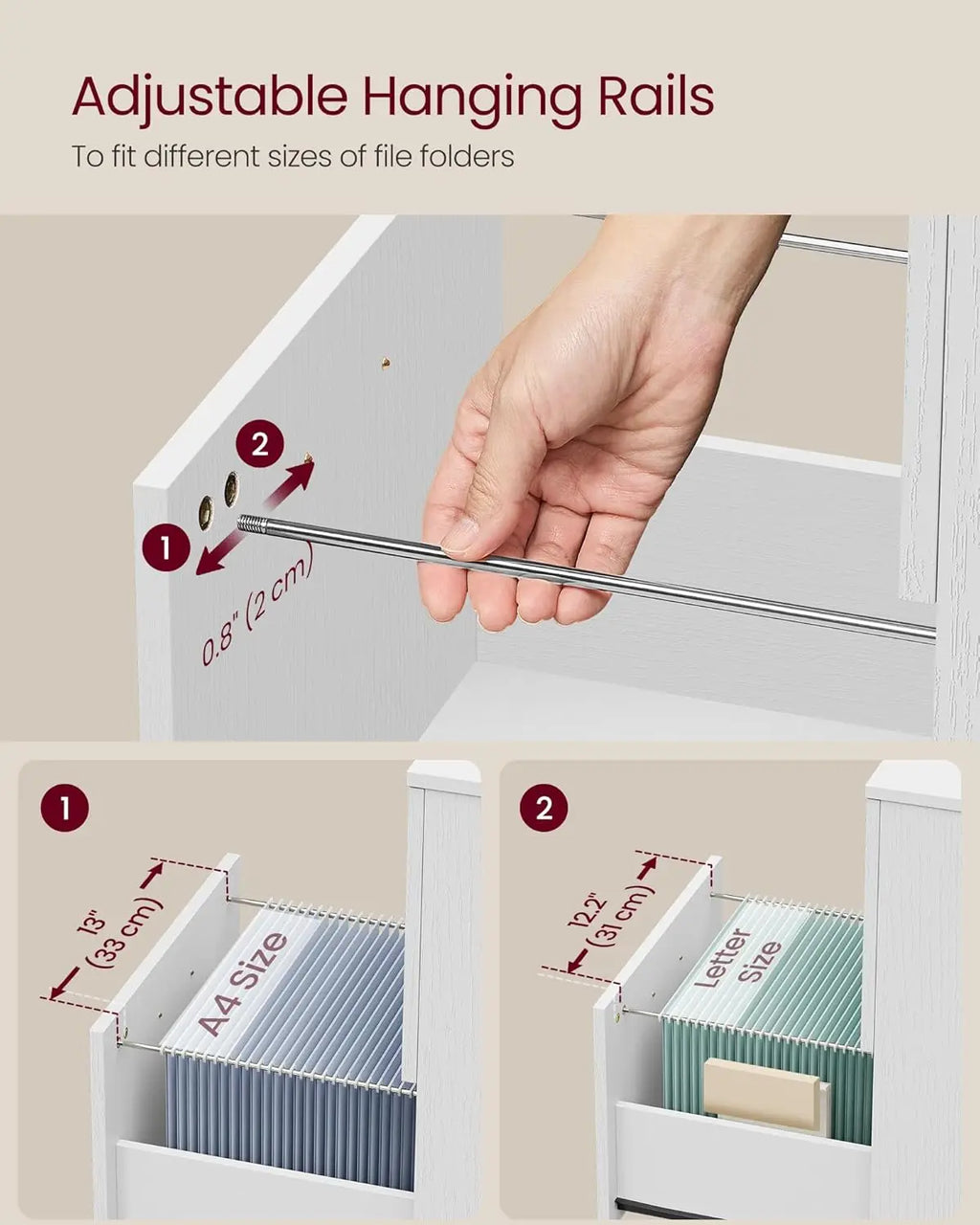 2-Drawer File Cabinet for Home Office, Printer Stand