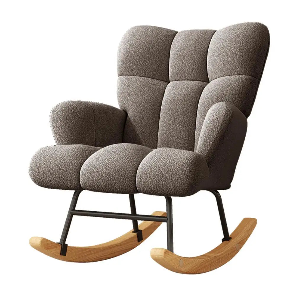 High-Back Armchair with Padded Seat, Velvet Fabric, Solid Wood, Soft-Covered Rocking Chair