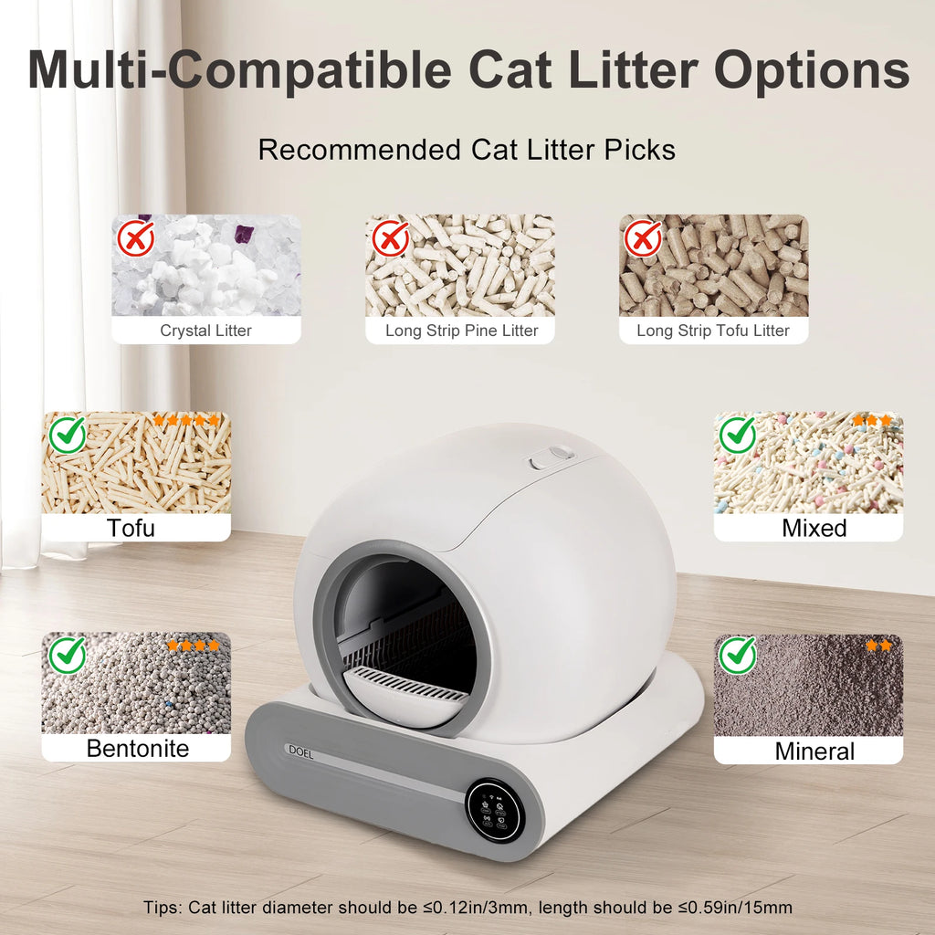 Automatic Smart Litter Box, Self-Cleaning Cat Litter Box 65L Large Capacity, APP Control, 2.4G WiFi Only, Ion Odor Neutralization, Compatible with Clumping Litters, Ideal for Multi-Cat Homes