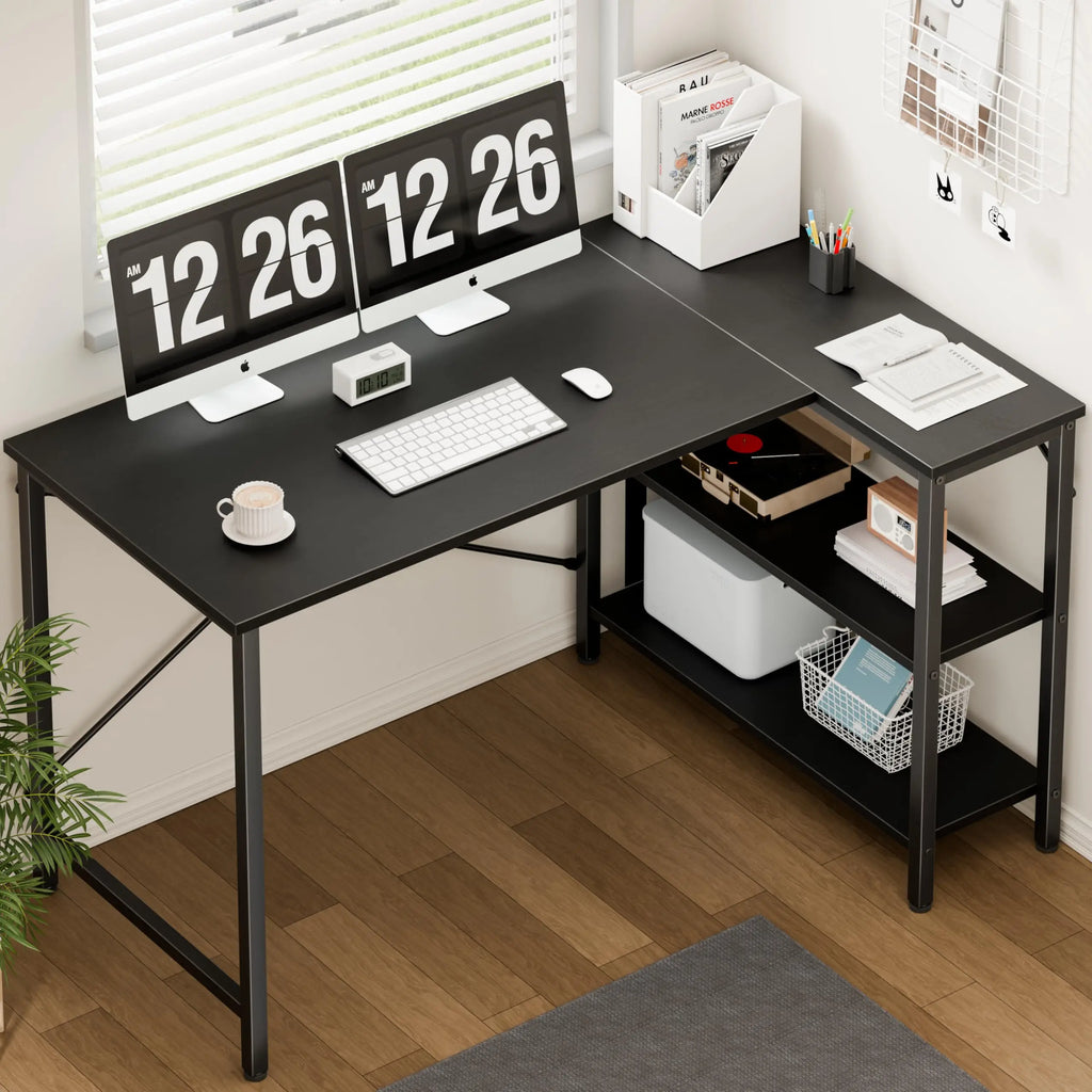 L Shaped Desk 47 Inch Computer Desk with Reversible Storage Shelves