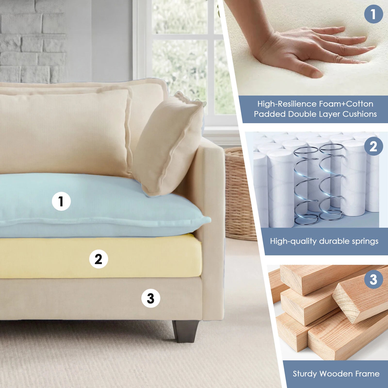 113.4" Modular Sectional Sofa with Ottoman, with Deep Seat (23.6" D)