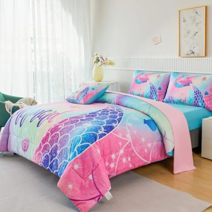Colorful Rainbow Girls Comforter Set with Sheets Soft and Lightweight, 6 Pieces Teen Girls Bed in a Bag