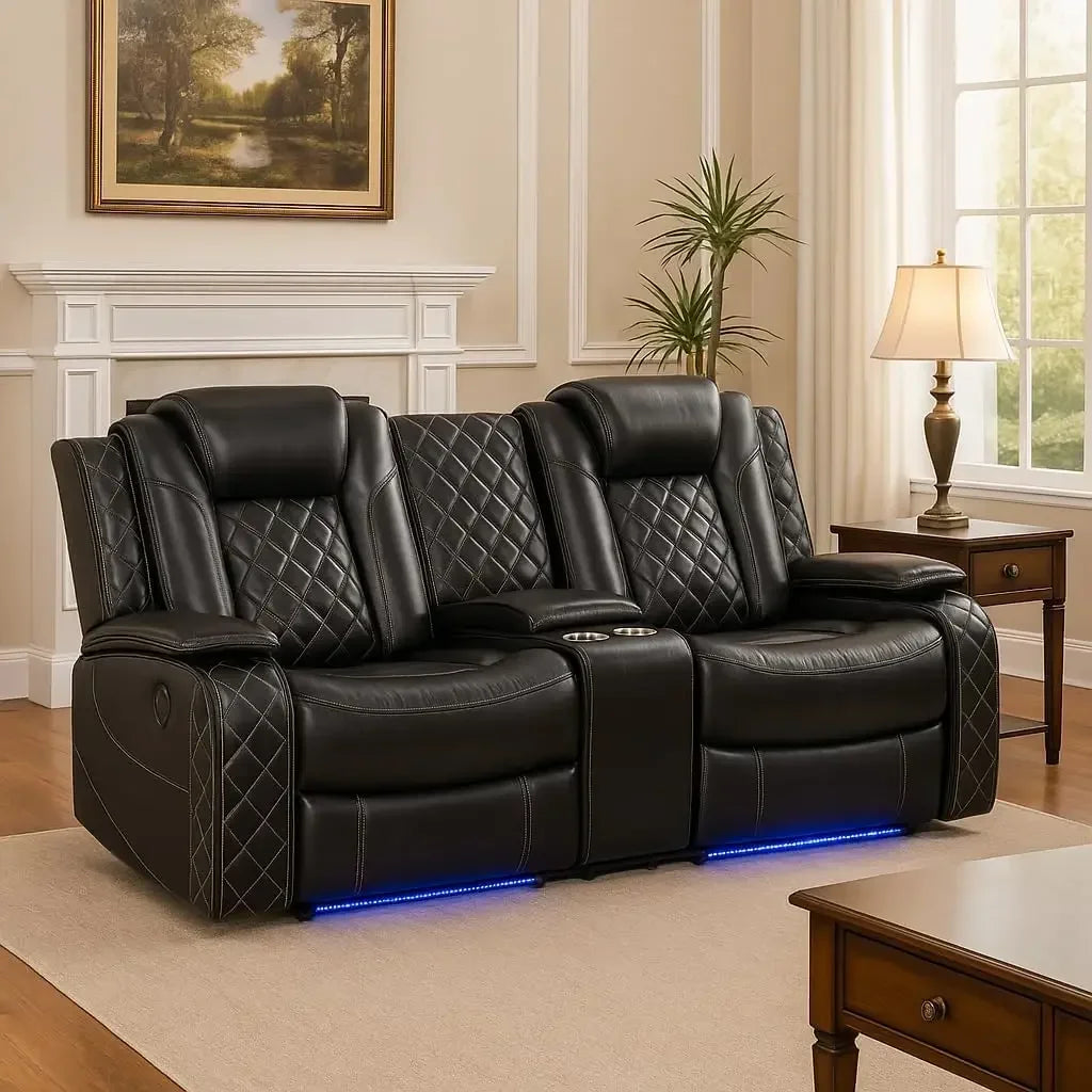 Electric Recliner Chair with LED Light, Sectional Sofa Loveseat with Wireless Charging