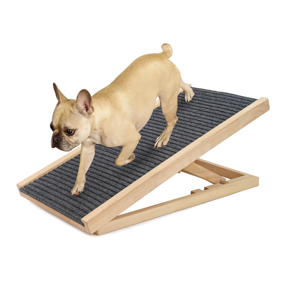 Dog Ramp, Natural Pine Wooden Lightweight Folding Anti-skid Adjustable 2 Height Climbing Ramp
