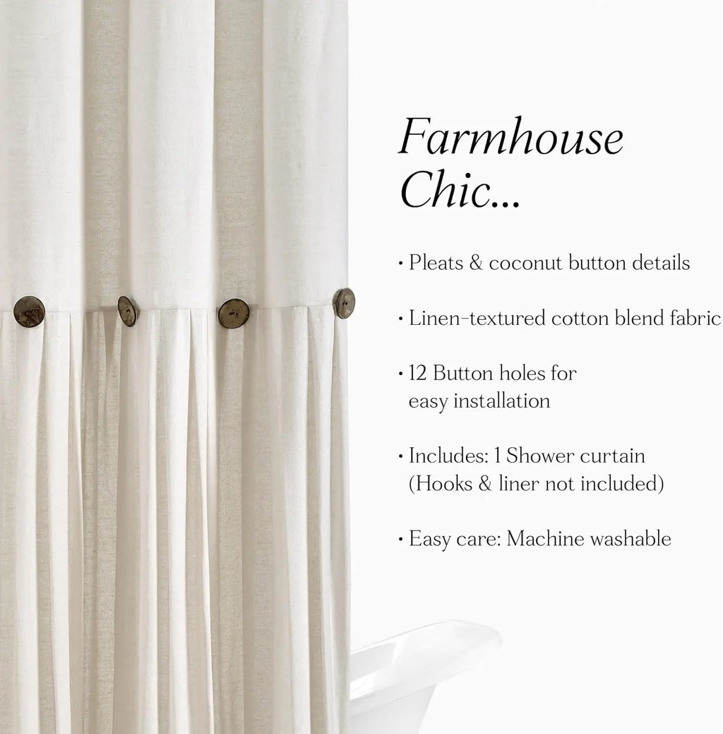 Extra Long Linen Button Shower Curtain 72x84 Inches