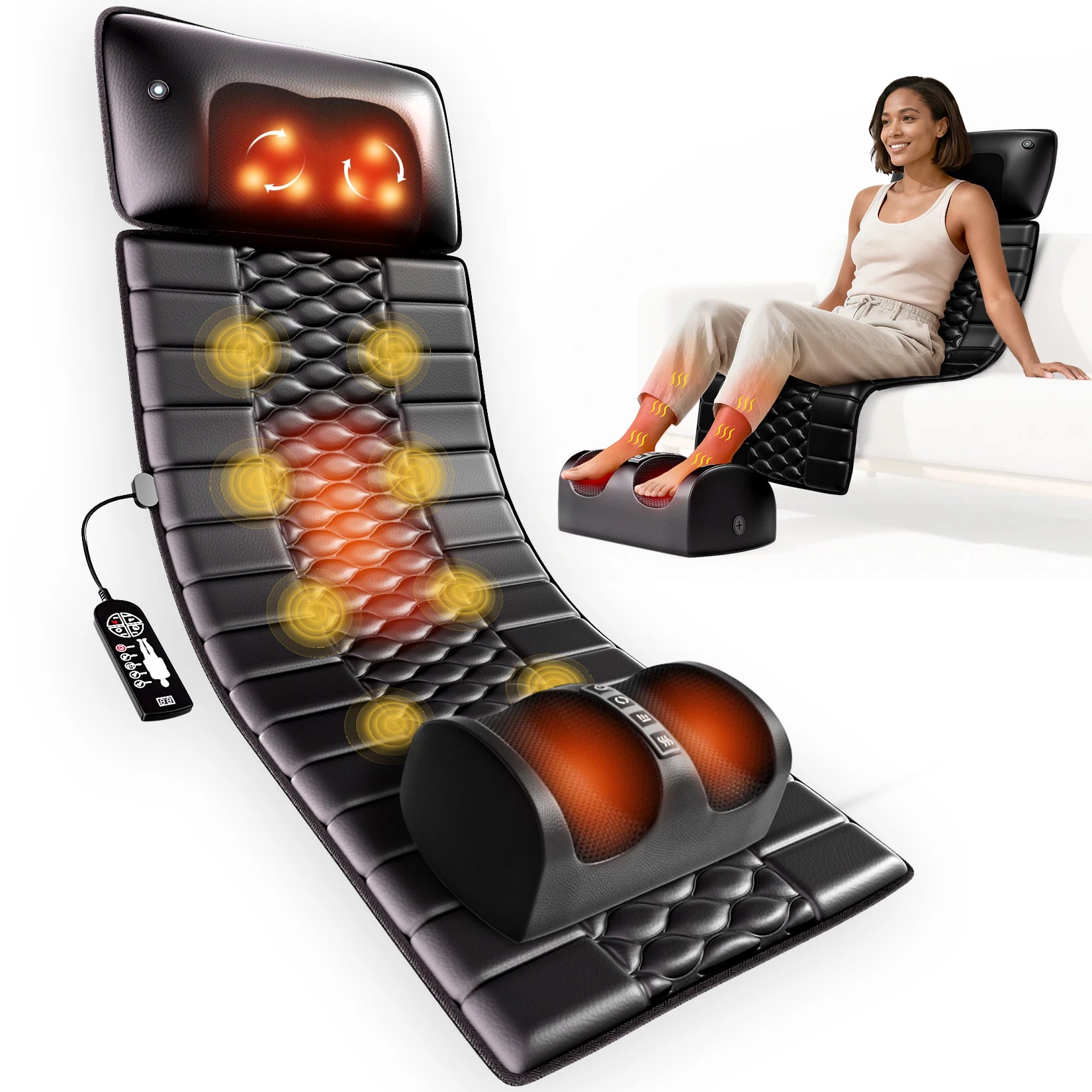Full Body Massage Mat with Heat, Detachable Massager Pad, 10 Vibrating Motors, 9 Intensity Levels