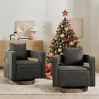 Upholstered Swivel Accent Chair Set of 2 Linen Open Back Barrel Chair with Pillow
