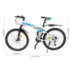26 Inch Folding Mountain Bike 21-Speed High-carbon Steel MTB with Dual Disc Brake System Adult Mountain Bicycle Height Adjustable for Men Women,