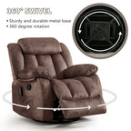 Massage Rocker Recliner with Heat and Vibration, 360 Degree Swivel Manual Antiskid Fabric Single Sofa Heavy Duty Reclining Chair