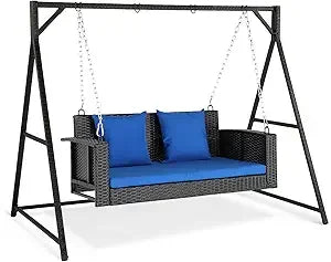 Heavy Duty 800 LBS Rattan Hanging Set With Cushions