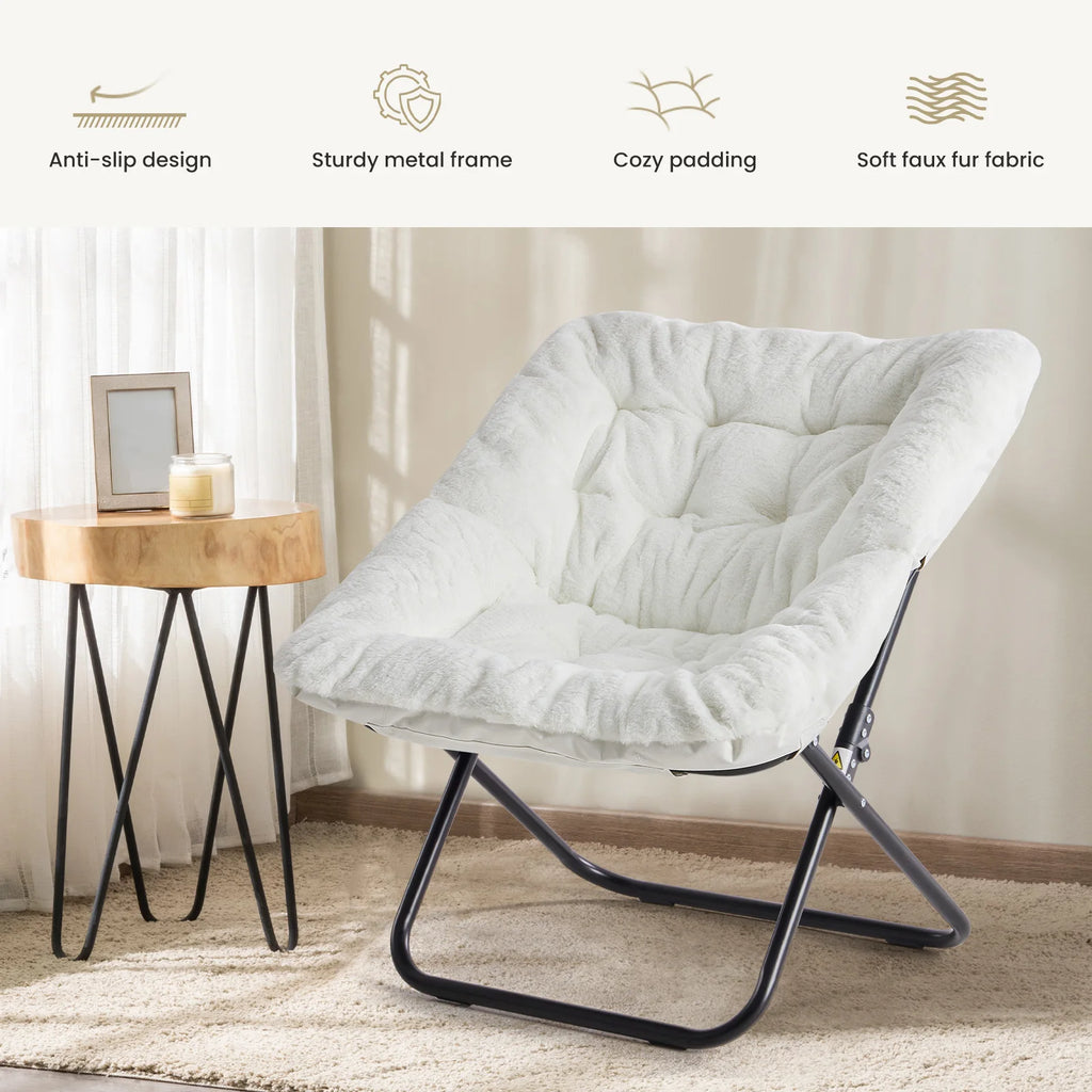 28IN Cozy Saucer Chairs Soft Faux Fur Large Size Folding Lounge
