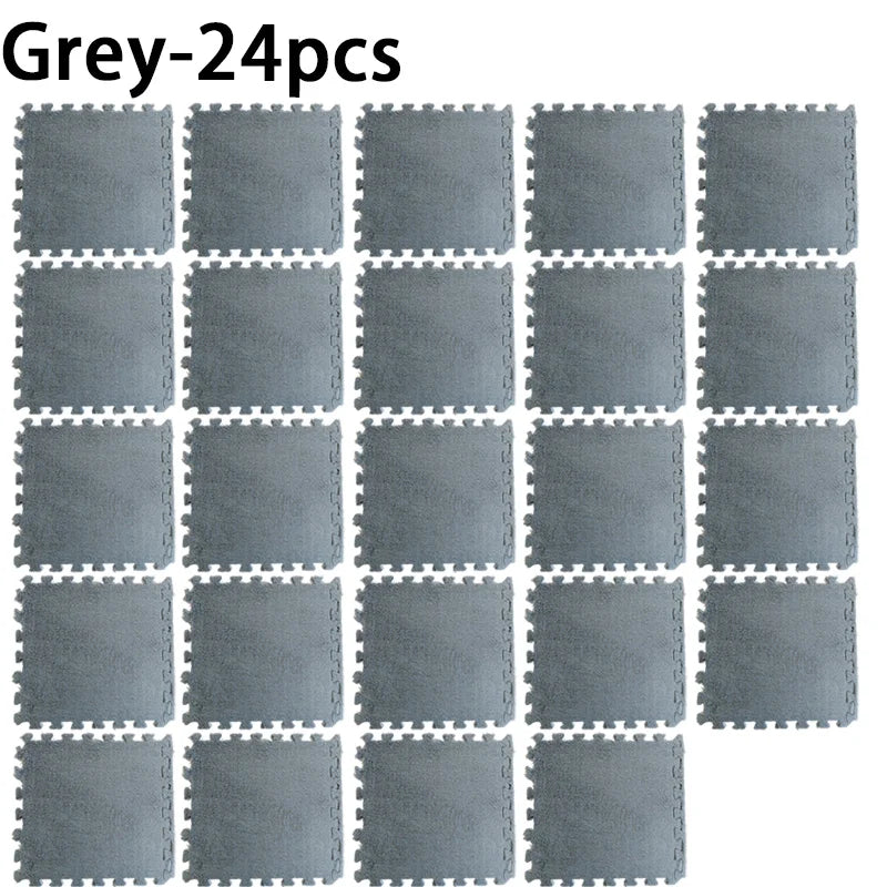 12/24/36/48PCS Grey Interlocking Carpet Shaggy Soft Foam Play Mat  Square Plush Floor Tiles