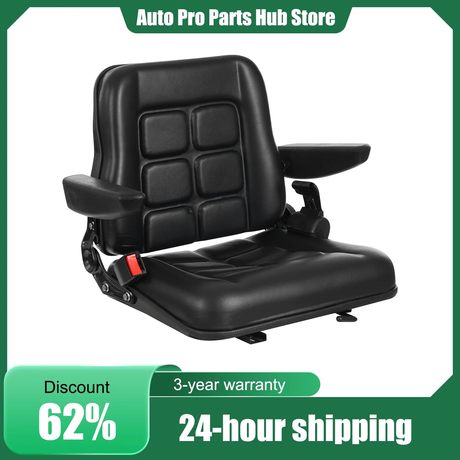 Lawn Mower Tractor Seat with Safety Belt and Armrest, 100kg Load Bearing