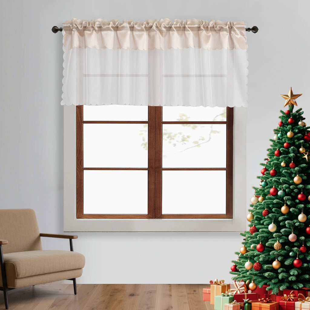 2PCS  rod pocket type Tulle Sheer joint with Blackout curtains