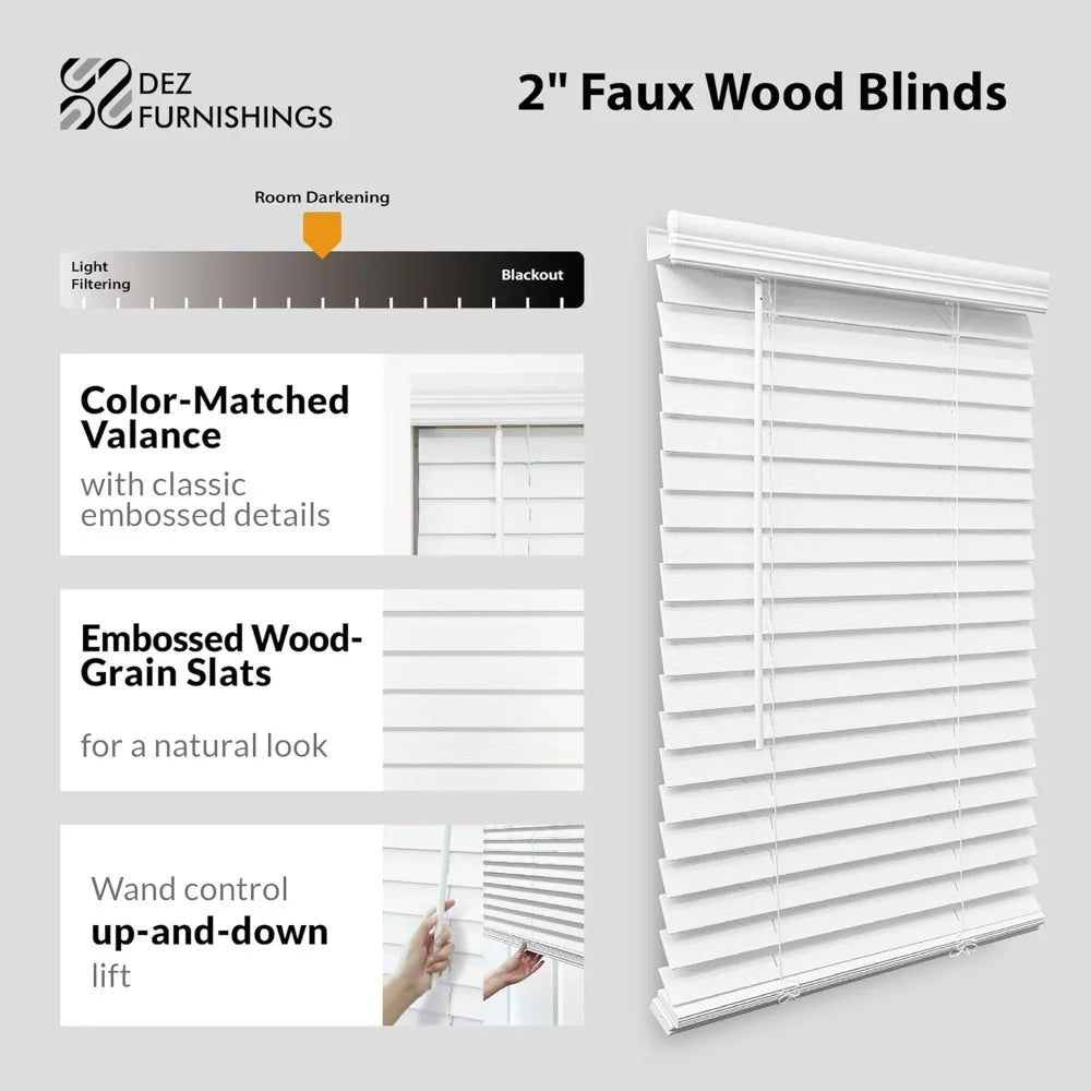 2-Inch Cordless Faux Wood Blinds, 20.75" W x 64" H