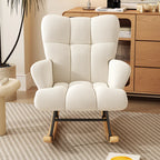 High-Back Armchair with Padded Seat, Velvet Fabric, Solid Wood, Soft-Covered Rocking Chair