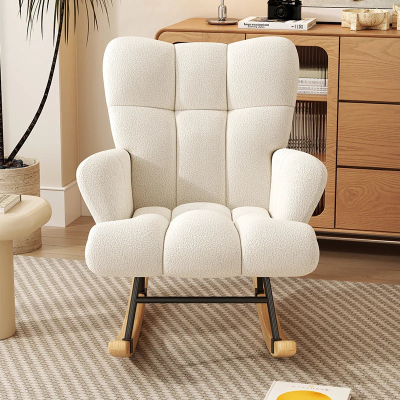 High-Back Armchair with Padded Seat, Velvet Fabric, Solid Wood, Soft-Covered Rocking Chair