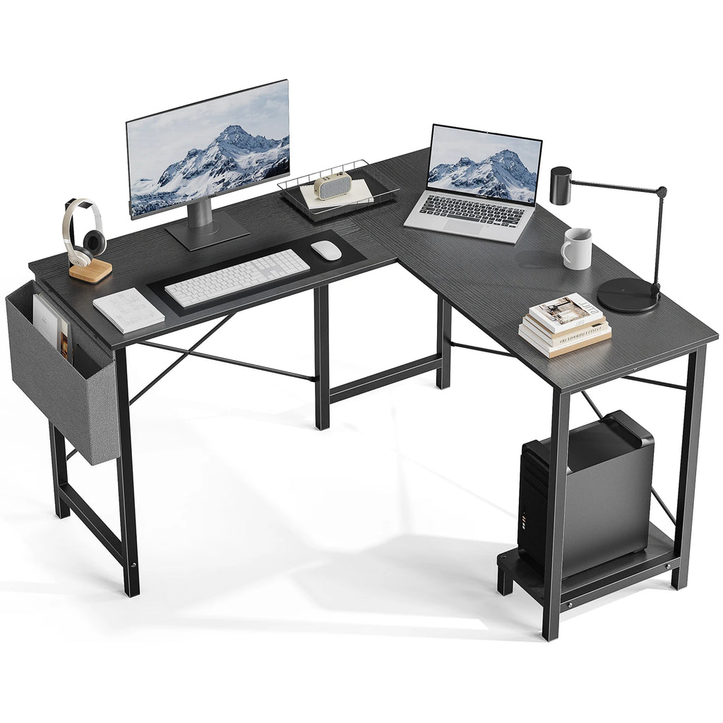 50 Inch Office Writing PC Wooden Table with CPU Storage Shelf & Side Bag for Home Office Bedroom Small Space