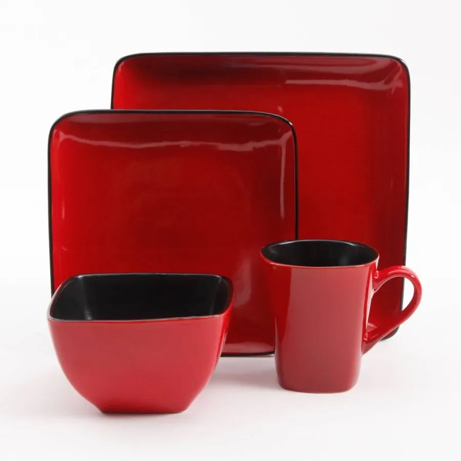 Rave Square Dinnerware Red Set Of 16