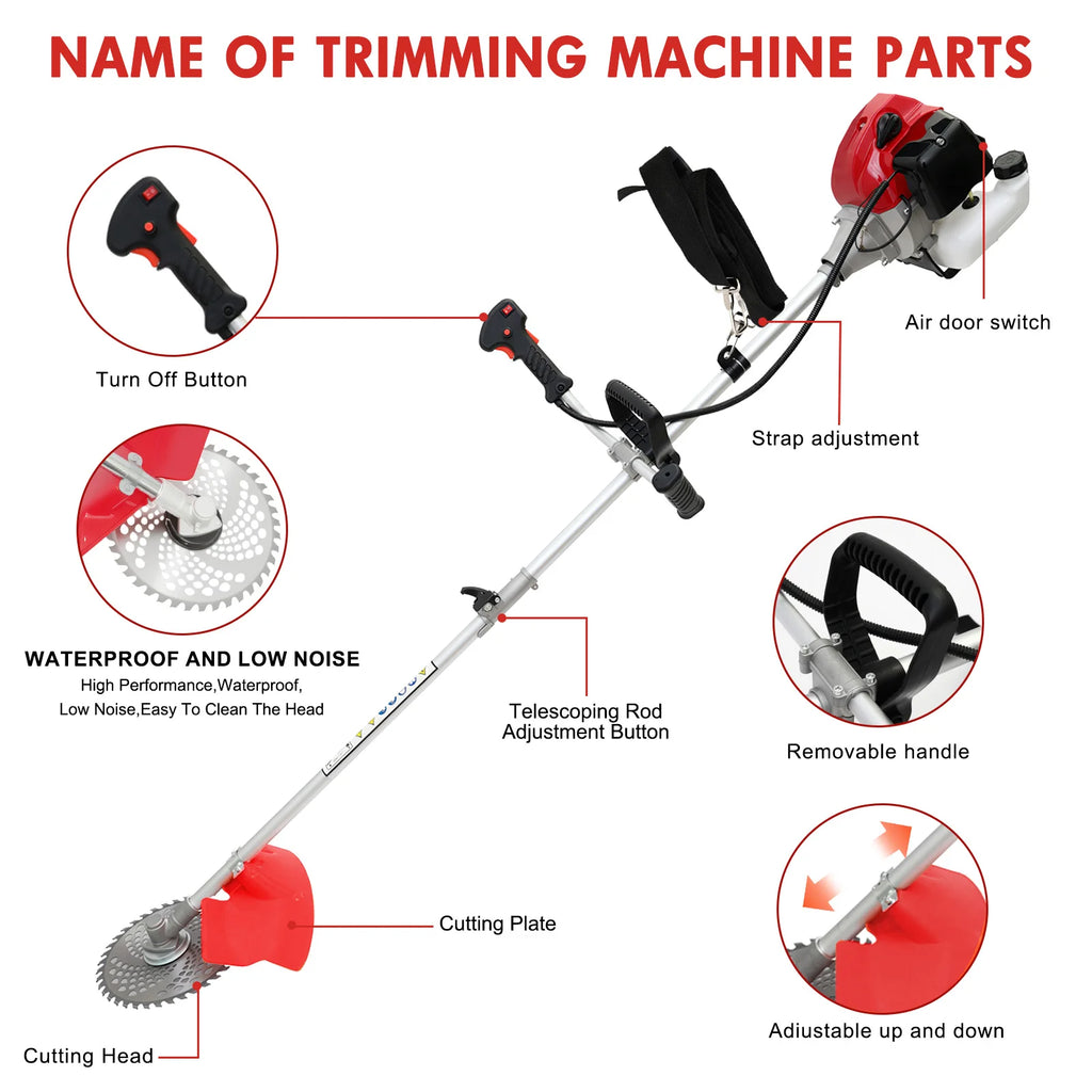 52cc  2-Stroke 4-in-1 Adjustable Straight Shaft Gas Power Weed Eater with 4 Trimmer Heads