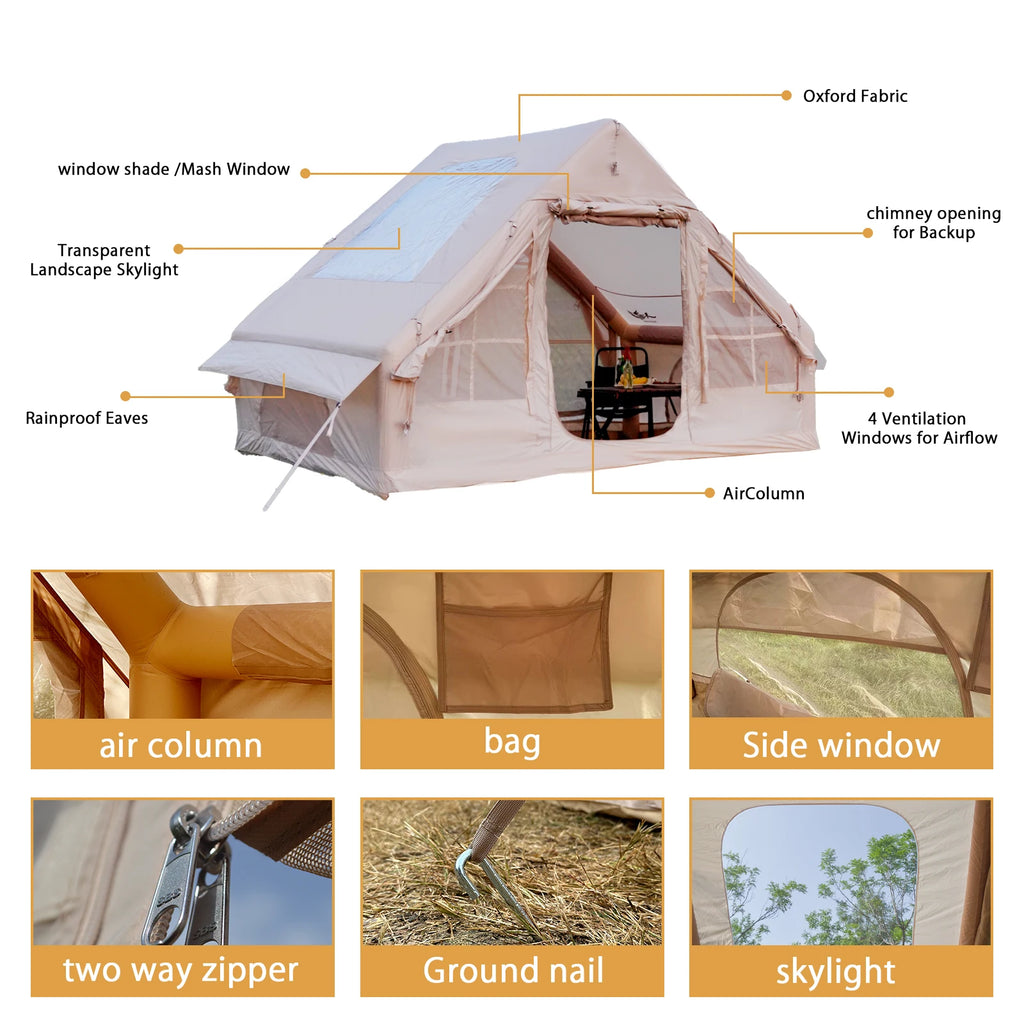 Inflatable Tent With Skylight, Pump, 4-6 Person Outdoor Family Luxury Tent