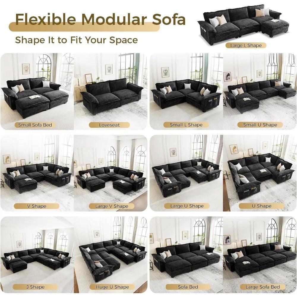 U-Shaped Modular Sectional Sofa, Cloud Couch with Ottoman,