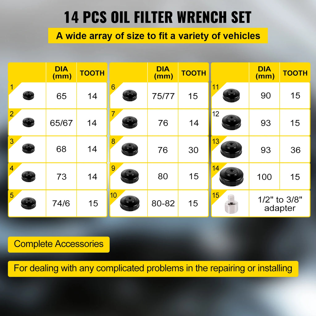 Oil Filter Socket Set, Low Profile Oil Filter Set w/ Case