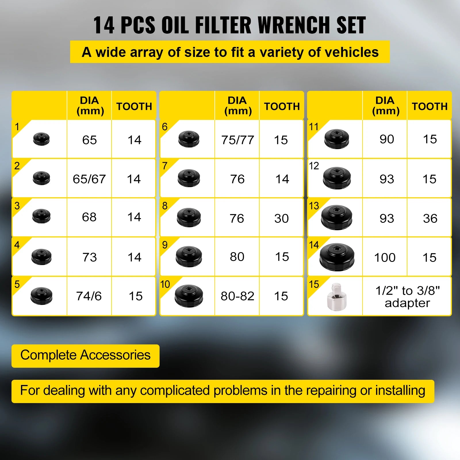 Oil Filter Socket Set, Low Profile Oil Filter Set w/ Case