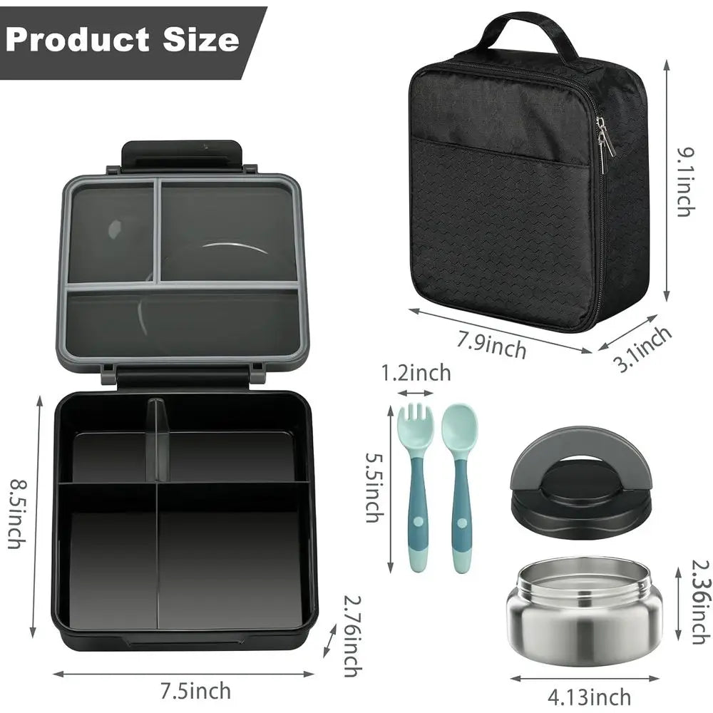 Lunch Box Set with 8oz Soup Thermo, Leak-Proof Lunch Containers, 4 Compartments, Hot Food Jar, and Insulated Lunch Bag for Kids
