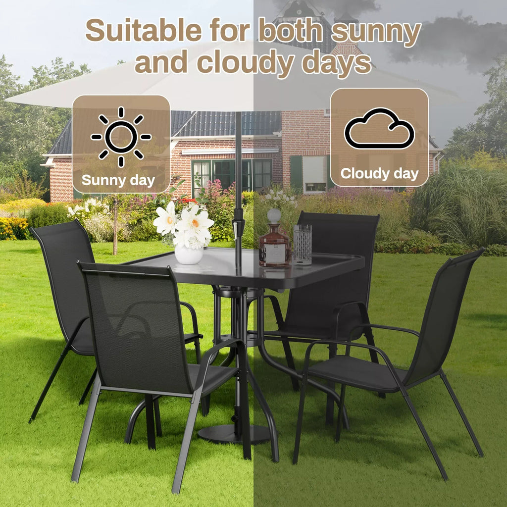 All Weather Outdoor Furniture W/ 30"x30" Table and 4 Stackable Chairs