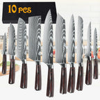 8/10pcs Kitchen Knives Set, Laser Damascus Pattern