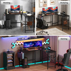 L Shaped Standing Office Computer Desk with Storage Bag and Side Hook