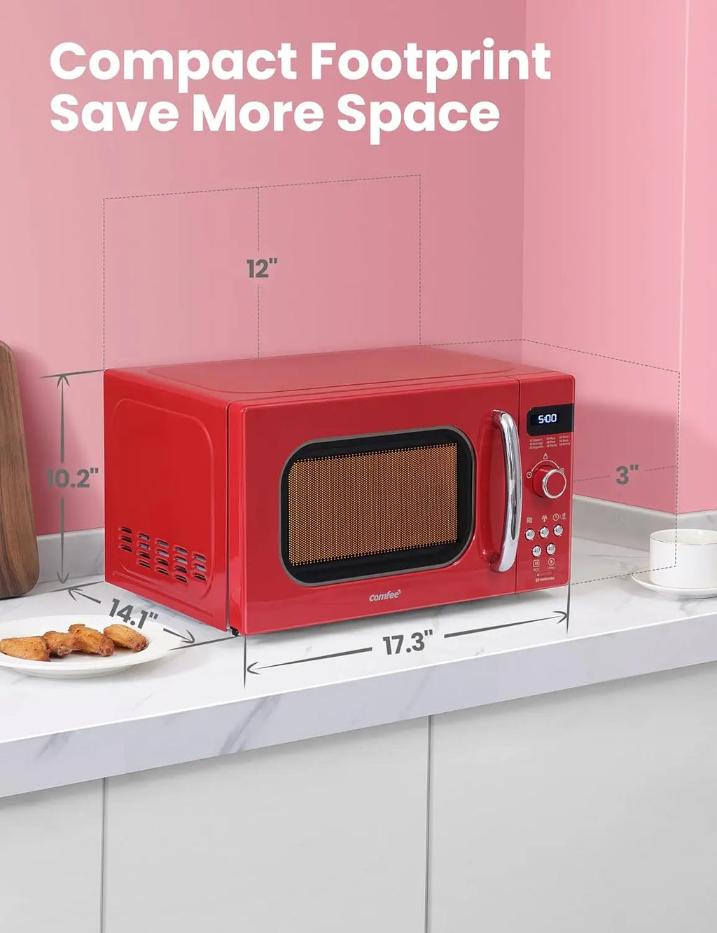 Retro Small Microwave Oven With Compact Size, 9 Preset Menus, Position-Memory Turntable, Mute