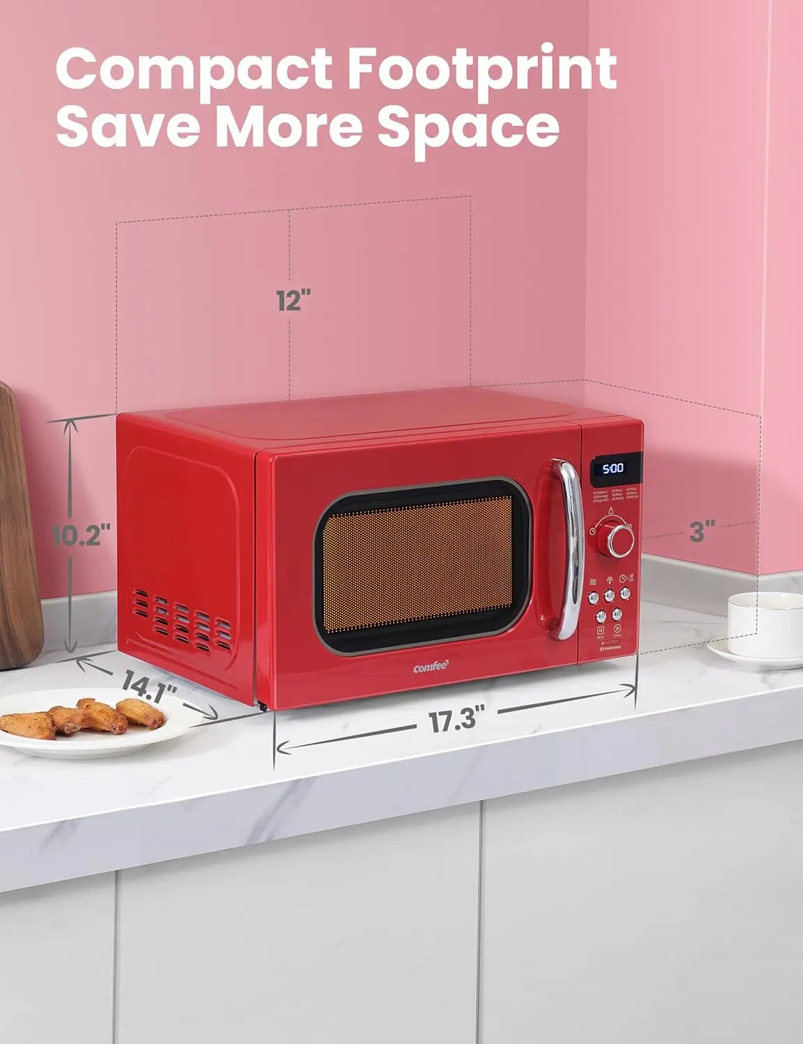 Retro Small Microwave Oven With Compact Size, 9 Preset Menus, Position-Memory Turntable, Mute