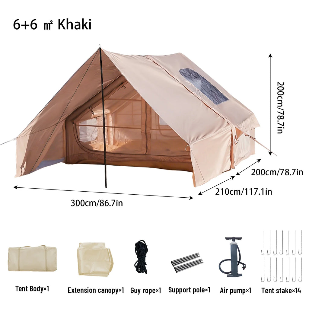 Inflatable Tent With Skylight, Pump, 4-6 Person Outdoor Family Luxury Tent