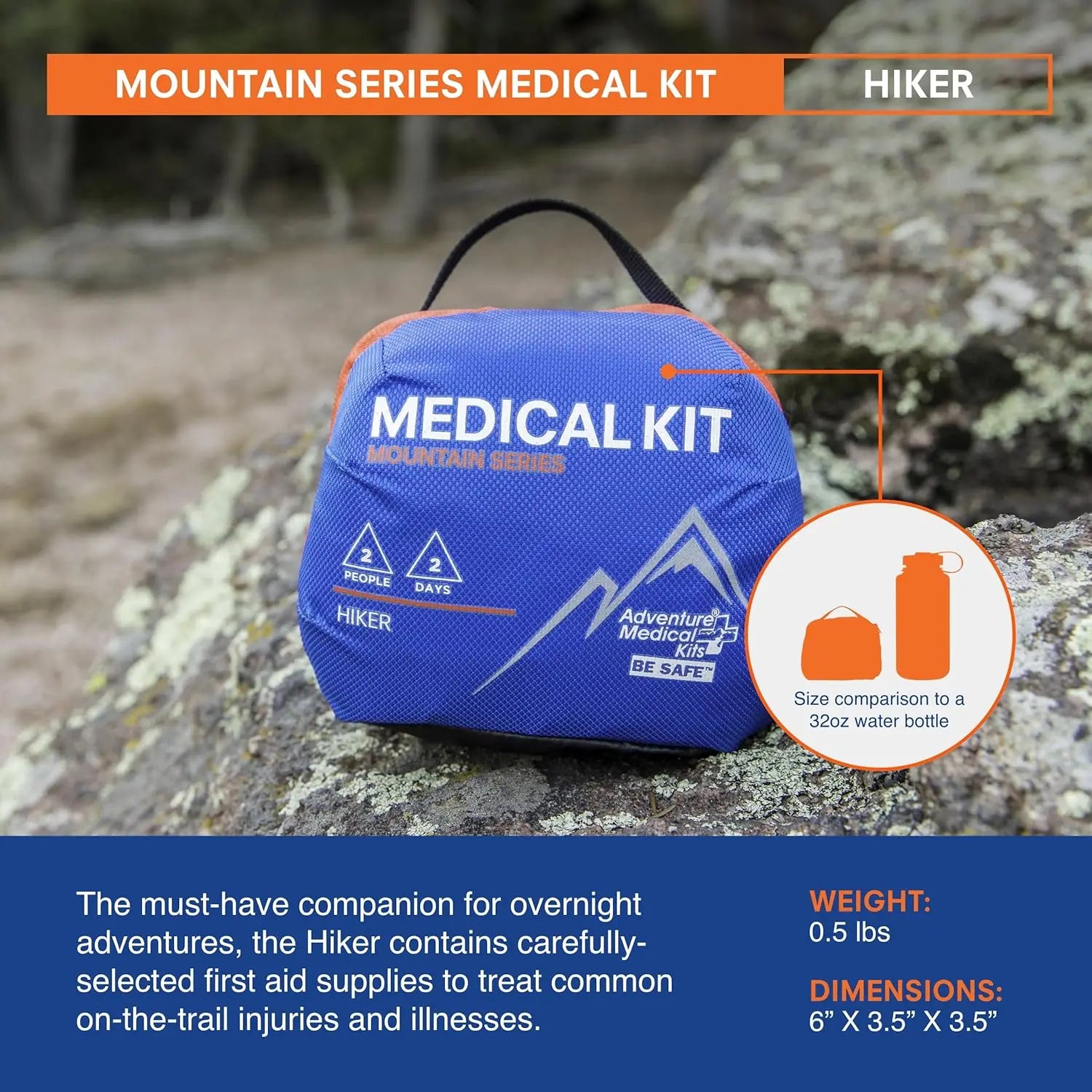 2-Person 2-Day Emergency First Aid Kit for Hiking & Outdoor Adventures with Trauma Pad & Guide