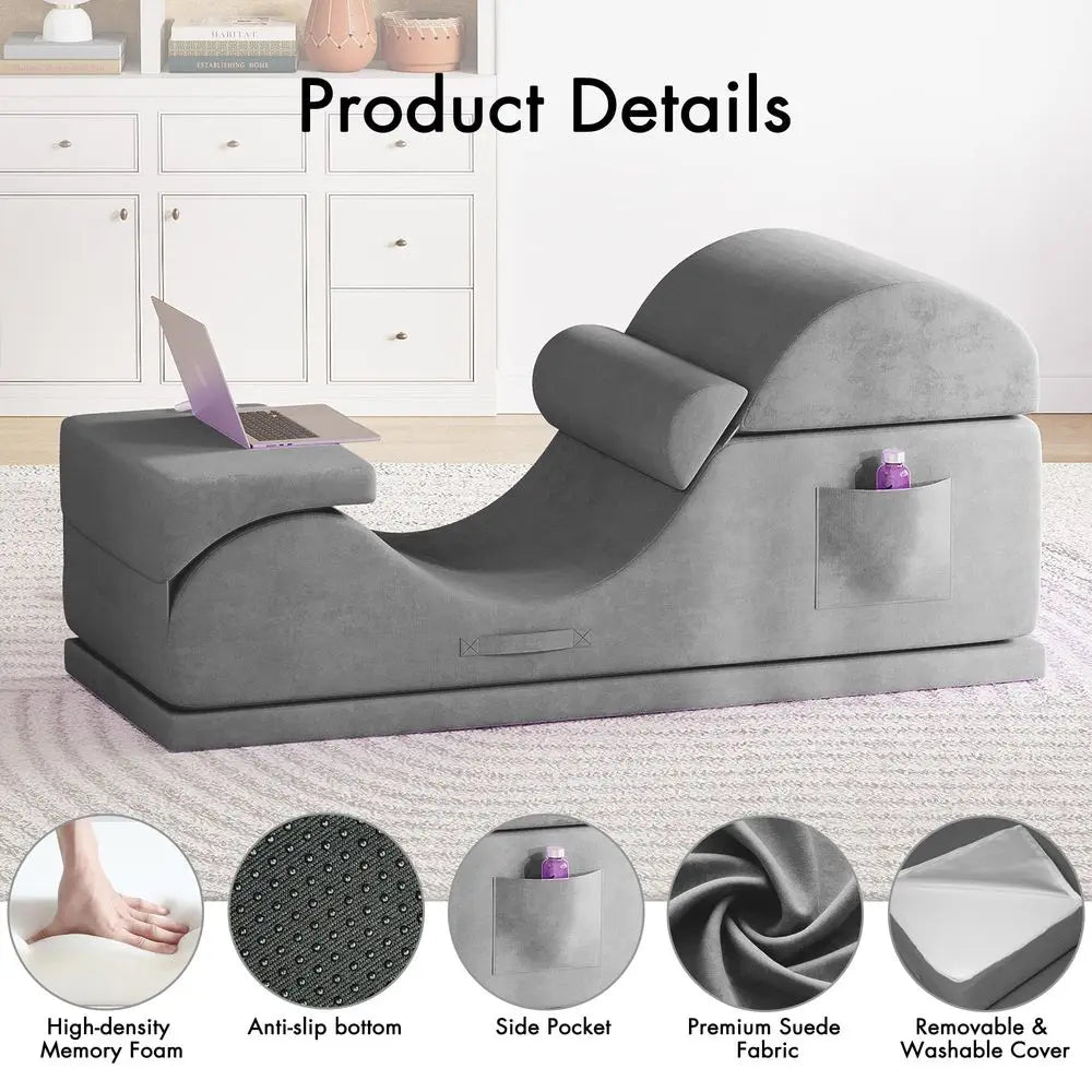 Yoga Chair for Adults, Ergonomic Foam Lounge with Lumbar Pillow, Washable Cover, Side Pocket, No Assembly Needed