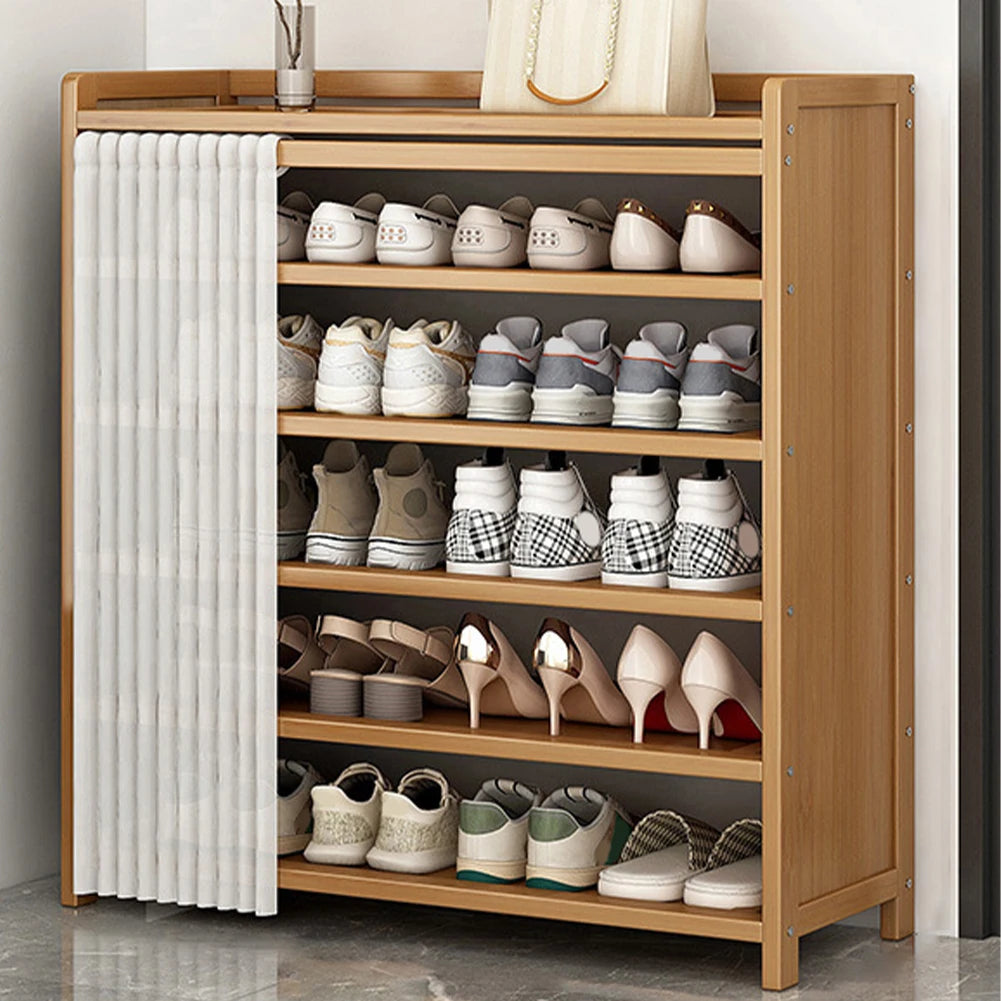 6-Tier Shoes Organizer with White Gauze Curtain