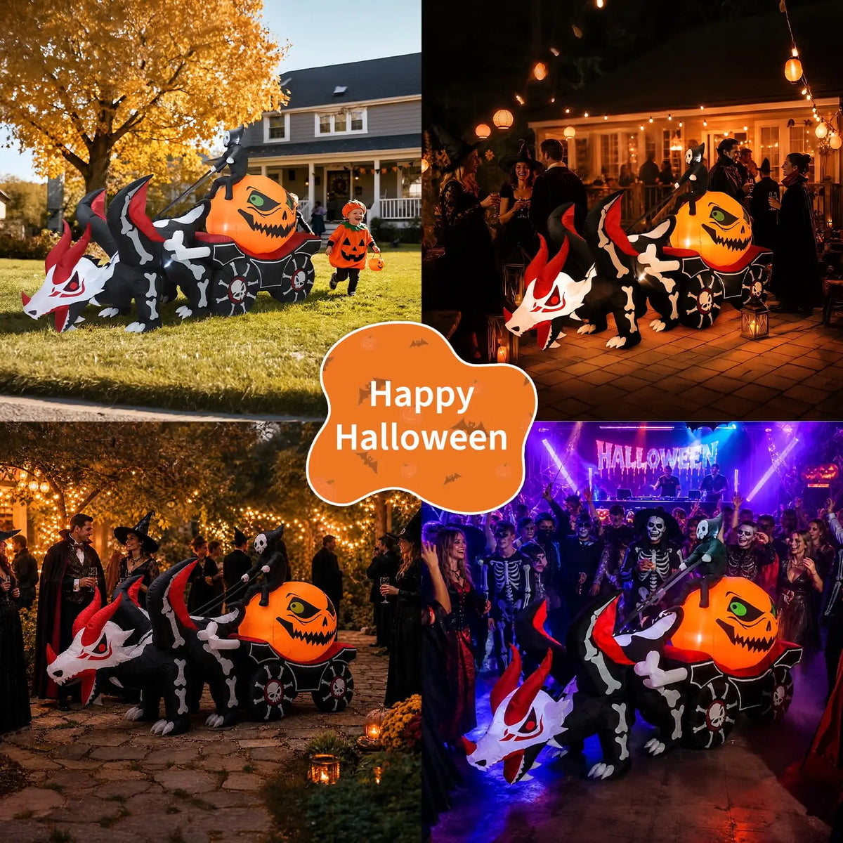 12ft Grim Reaper Dragon Carriage Halloween Inflatable With 3 Led Lights, Outdoor Yard Decoration For Lawn Porch Garden Party Display